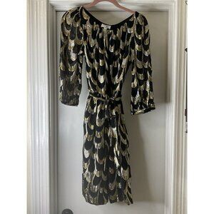 Milly of New York Silver and Gold Silk Longsleeve Mini Dress Size 4